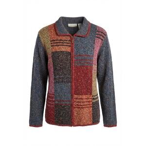 Alfred Dunner Woman Full Zip Sweater Multi Color Patchwork Knit Size 2X